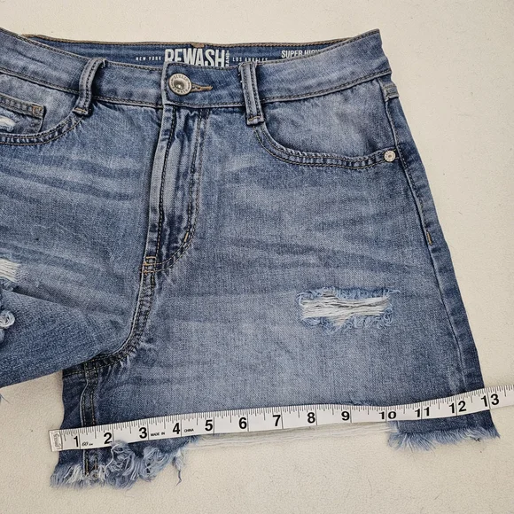REWASH Distressed Blue Super High-Rise Jean Womens Shorts SIZE 5/27 - Picture 9 of 16